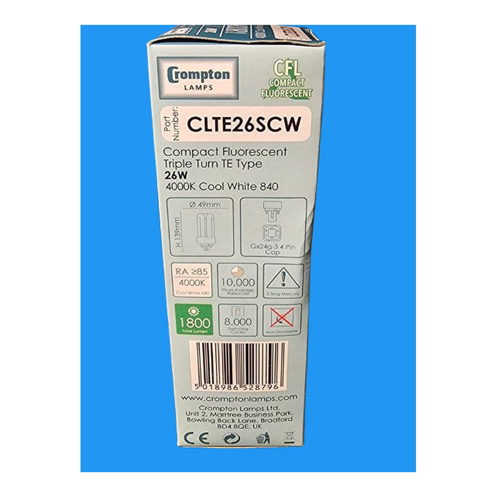 Crompton 26w TE Triple Turn Compact Fluorescent 4000k Cool White 1800lm CLTE26SC