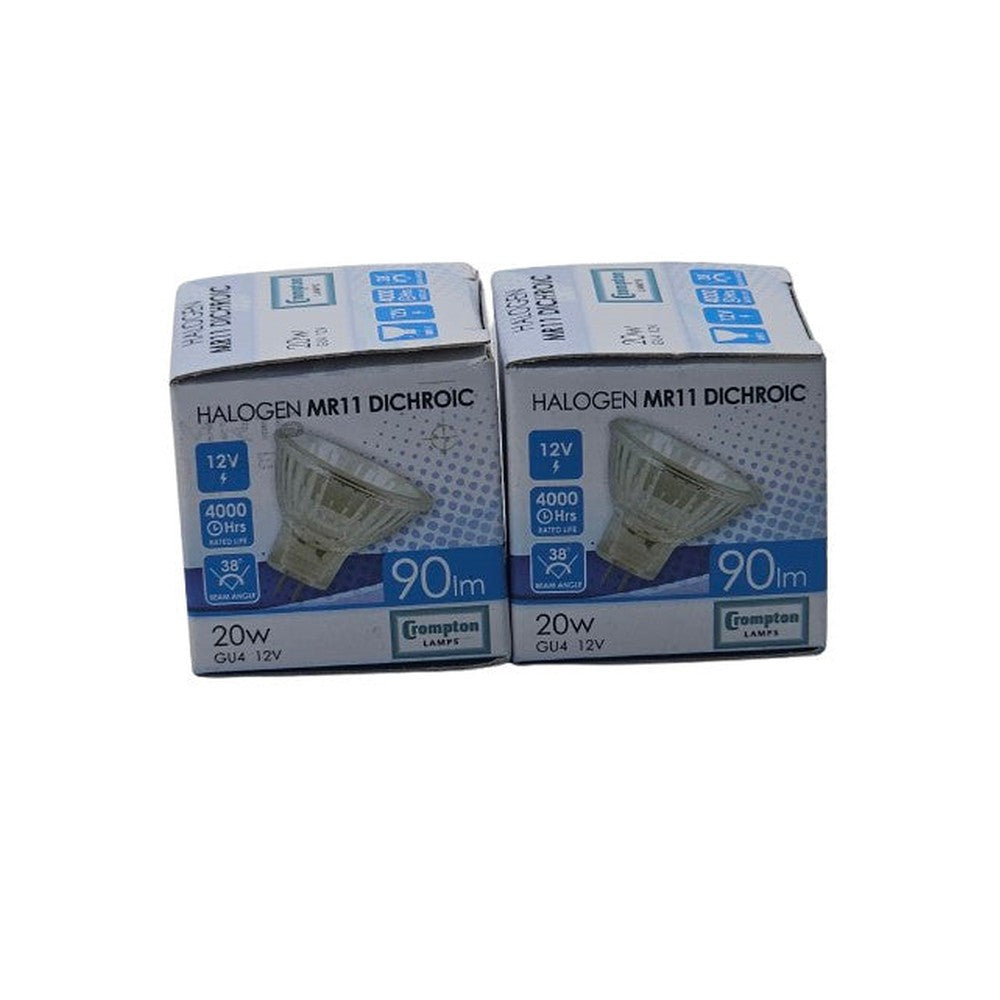 MR11 GU4 20W ( Pack of 2 ) Crompton Dichroic 90lm Bulb Lamp 12v Warm White