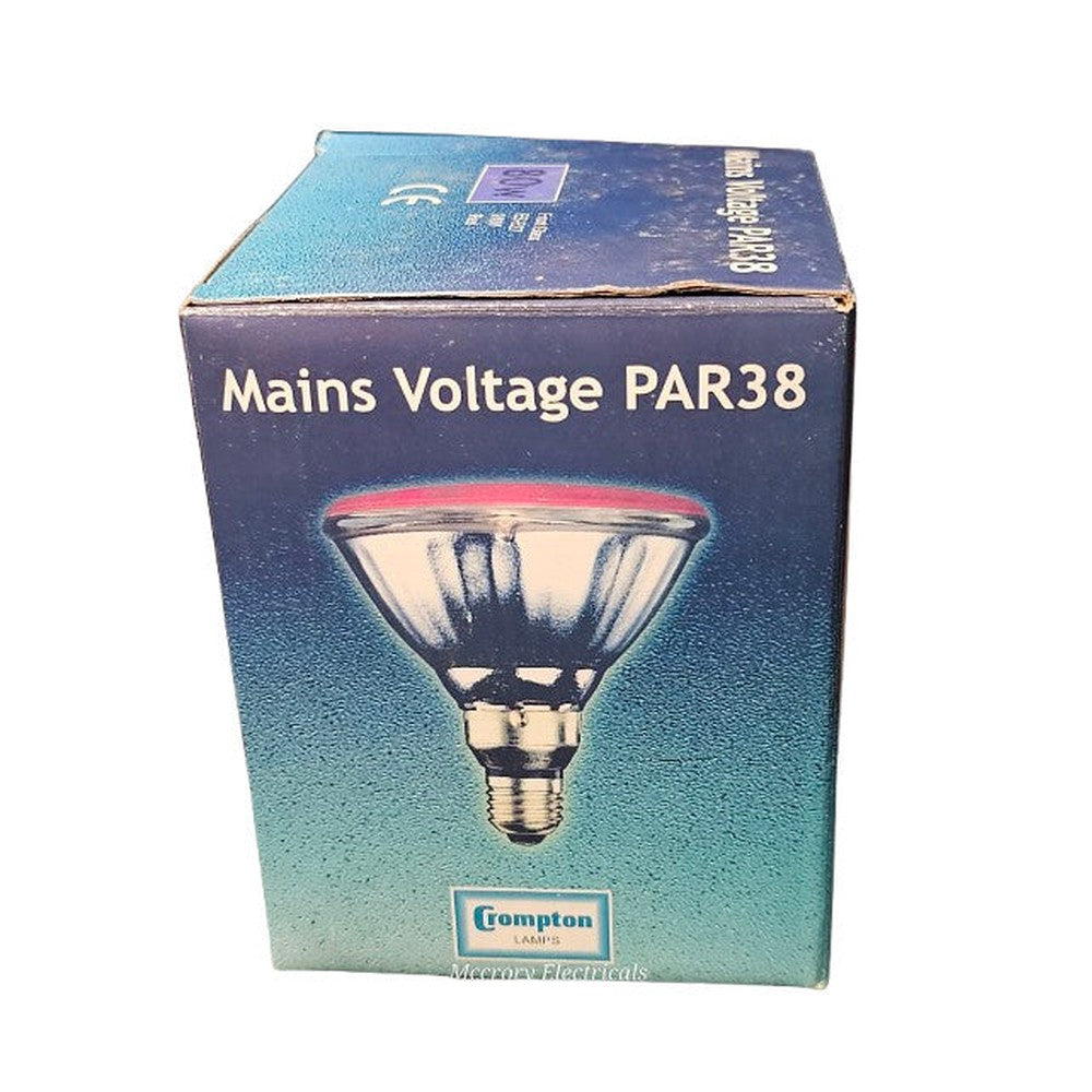 ES-E27 80w RED Mains Voltage PAR38 Crompton Front Glass RED