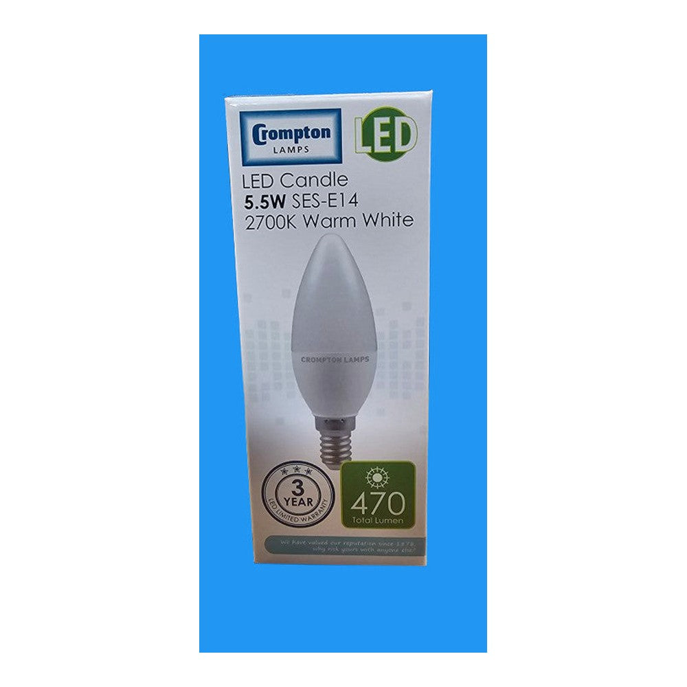 SES-E14 5.5W ( Pack of 2 ) Crompton LED Warm White Candle Bulb 2700k 470lm A+