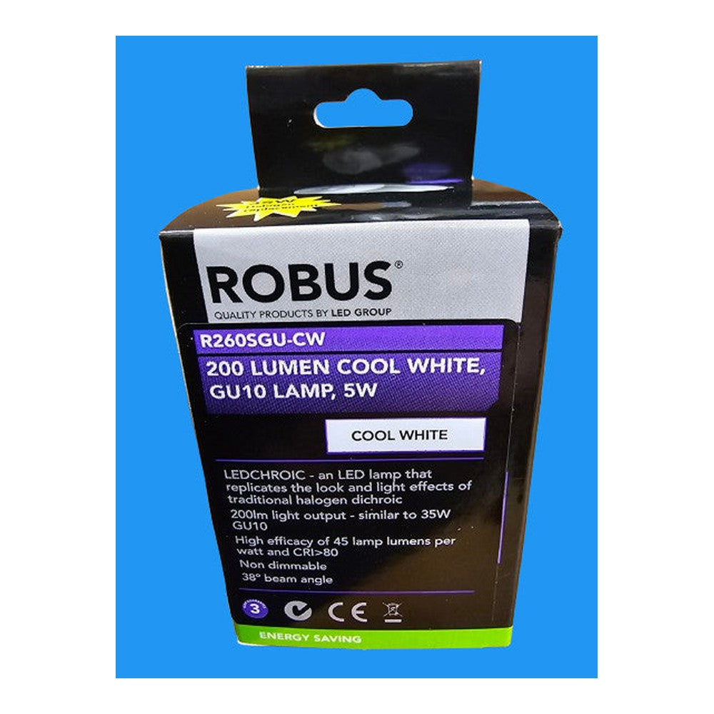 GU10 5w = 35w ( Pack of 2 ) Robus Replacement LEDCHROIC Cool White 200lm