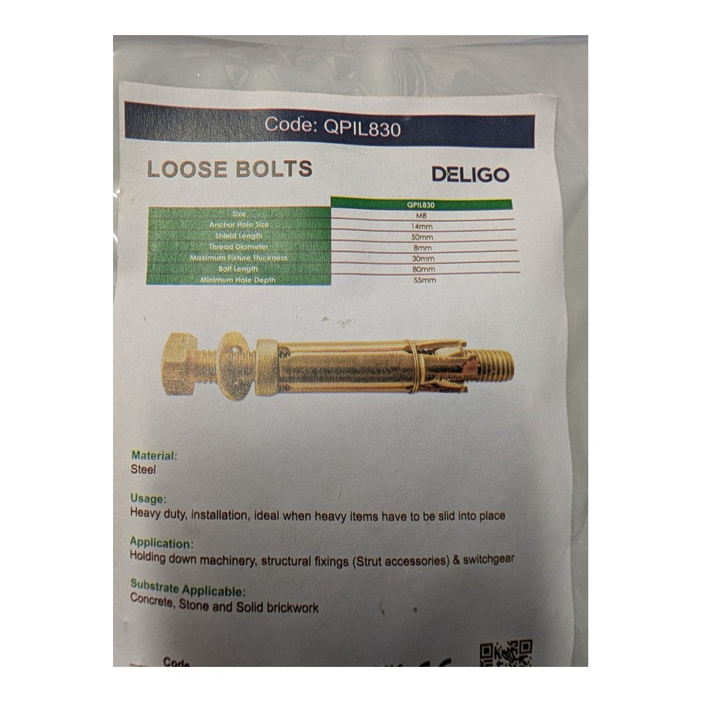 Deligo Expansion Shield Anchor Loose Bolts 8 x 80mm Pack Of 3