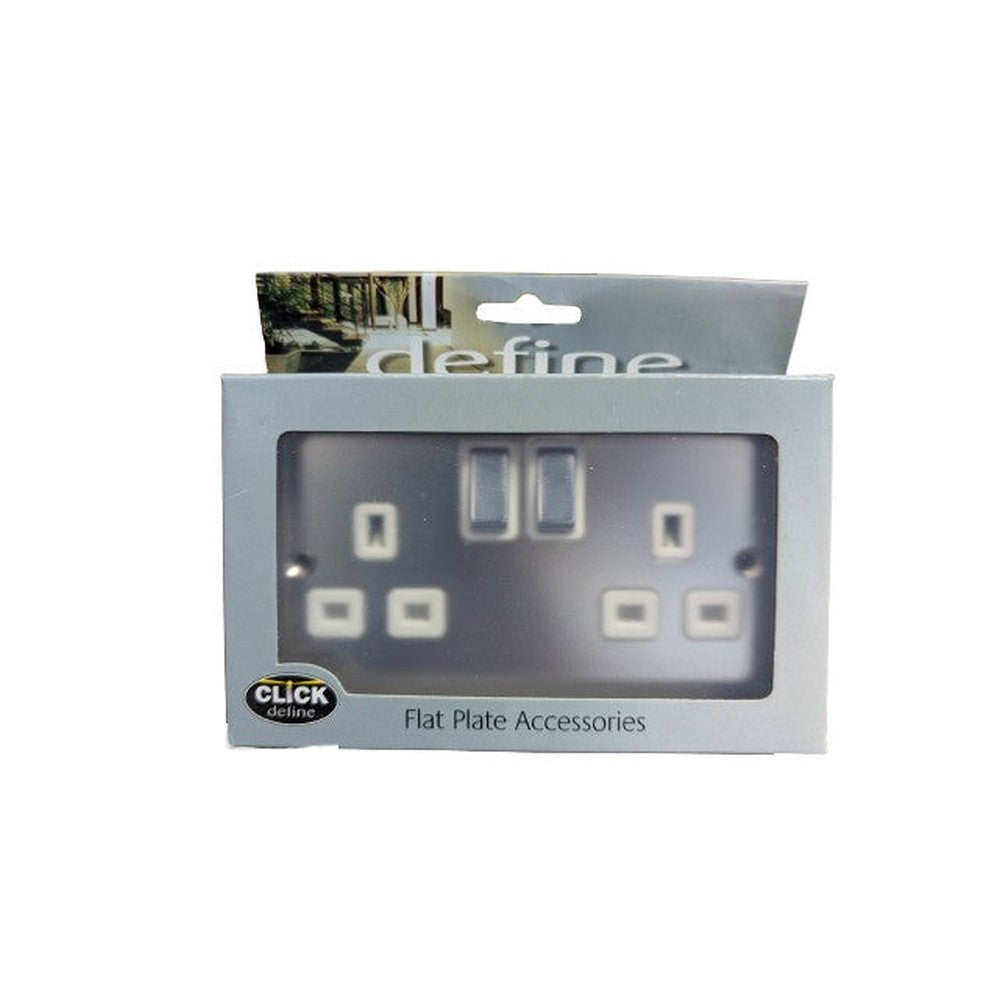 Click Define 13A DP 2 Gang Switched Socket White Insert Polished Chrome