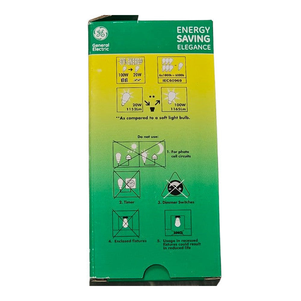 B22 BC 20W = 100W G.E. Energy Saving Bulb 1152lm General Electric