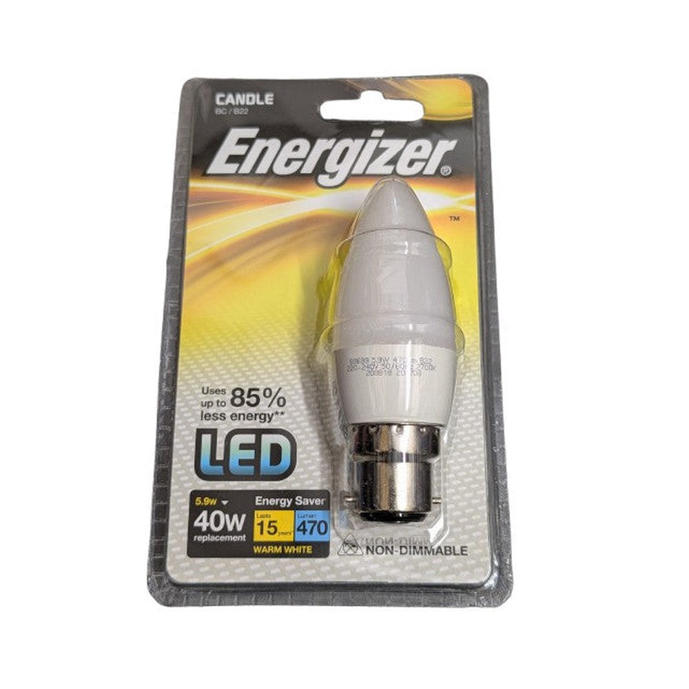 5x Energizer Led Candle BC B22 5.9w = 40w (2,700 Warm White) S8699