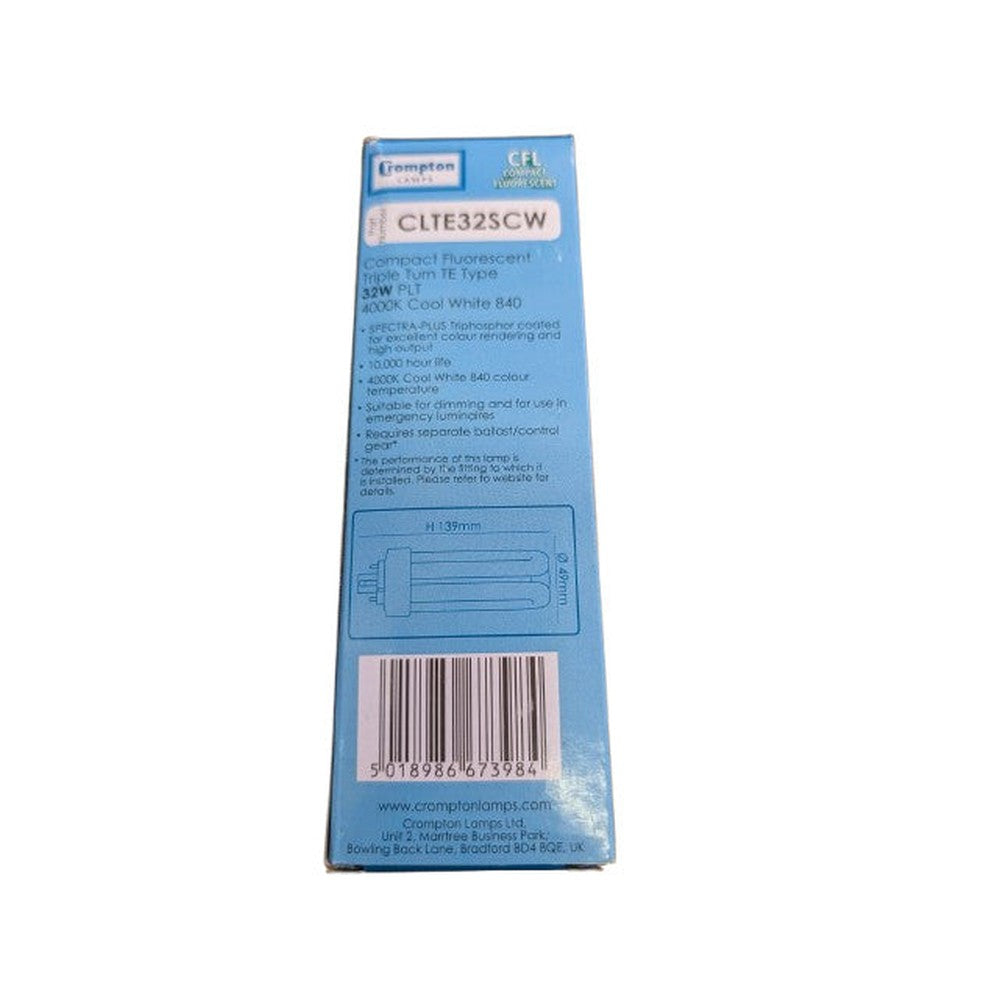 Crompton CLTE32SCW CFL Light Bulb Type TE 4 Pin Gx24q-3 4000K Cool White