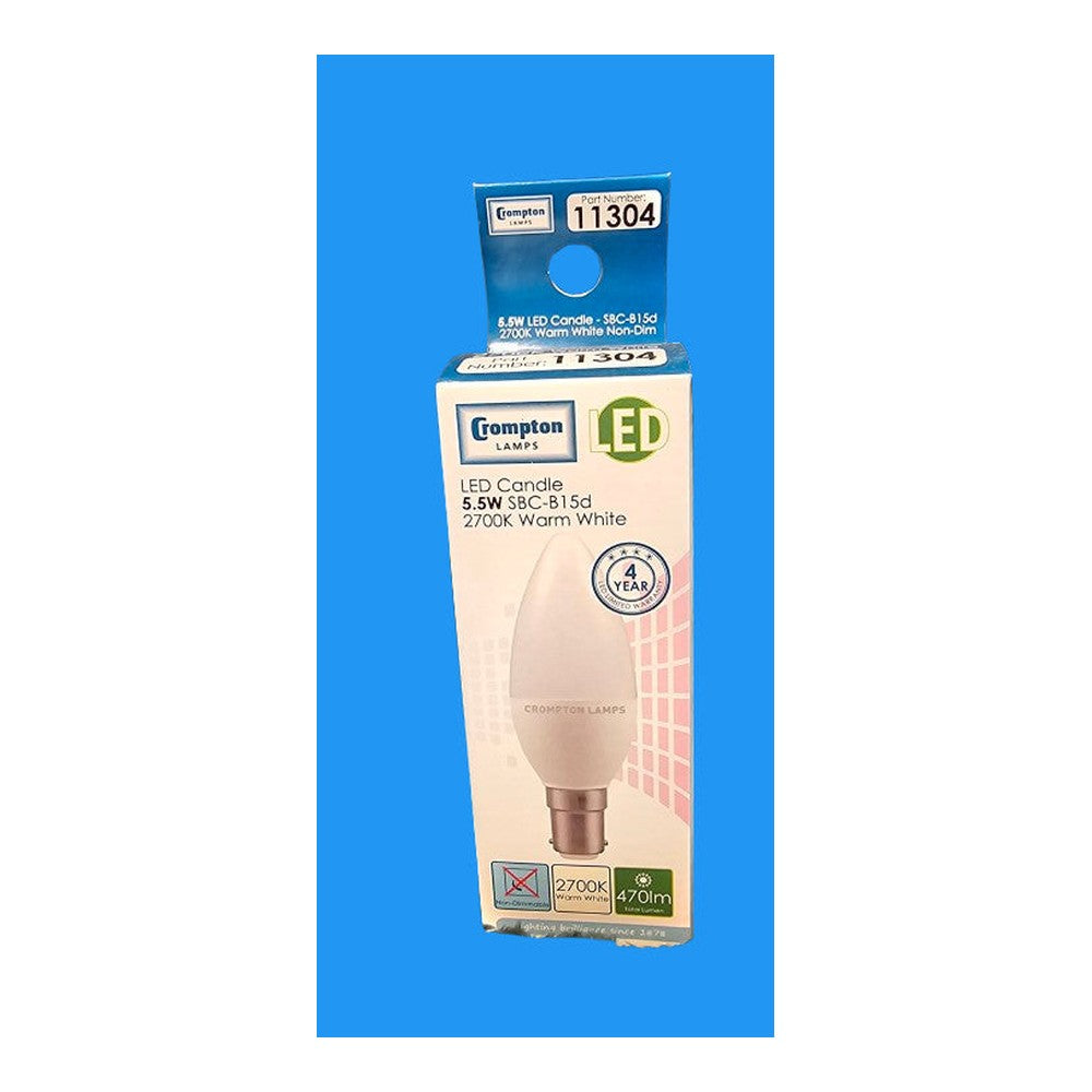 SBC B15d 5.5w = 40w LED Candle Bulb Lamp 2700k Warm White 470lm