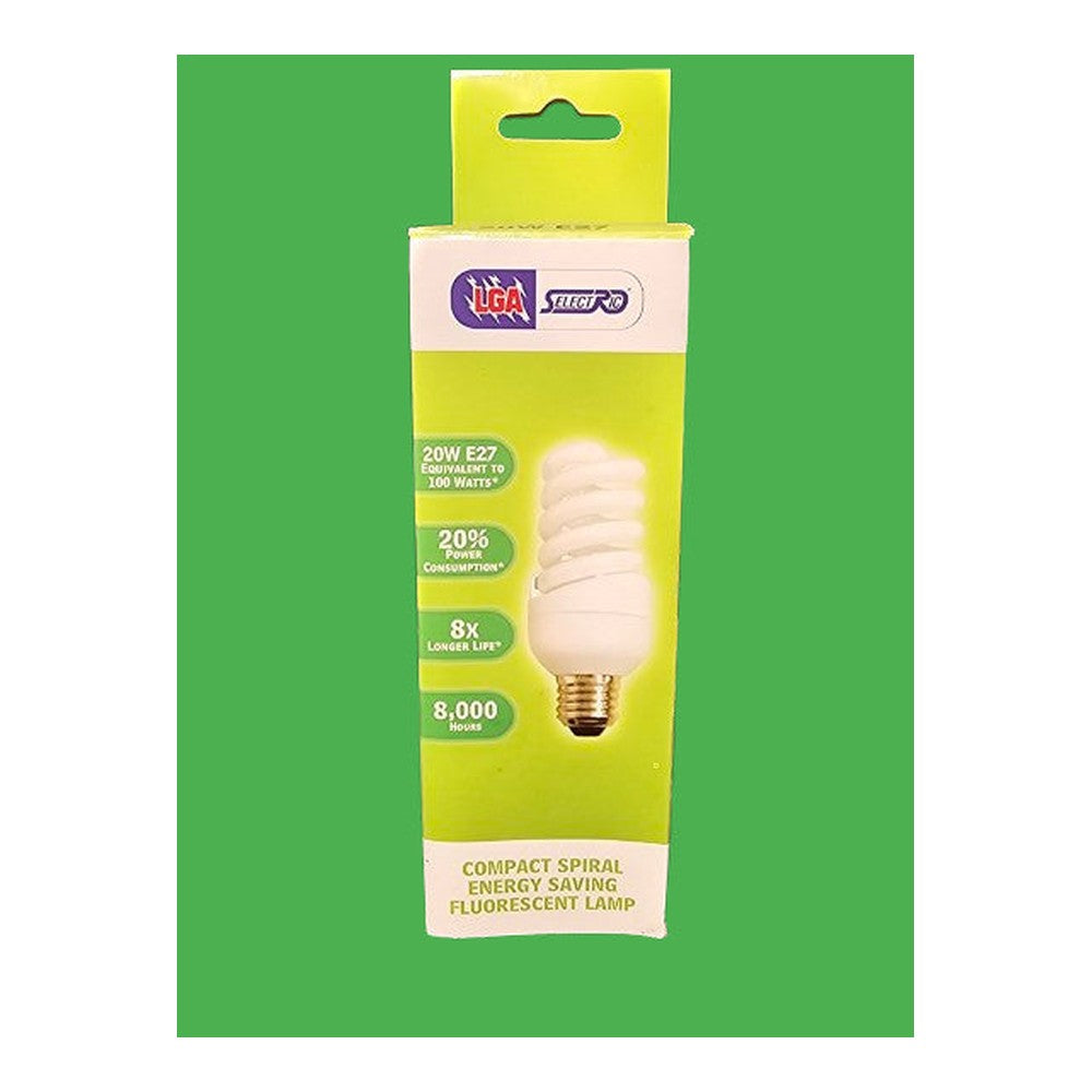 2 x Selectric E27 20w Compact Spiral Energy Saver Fluorescent Lamp