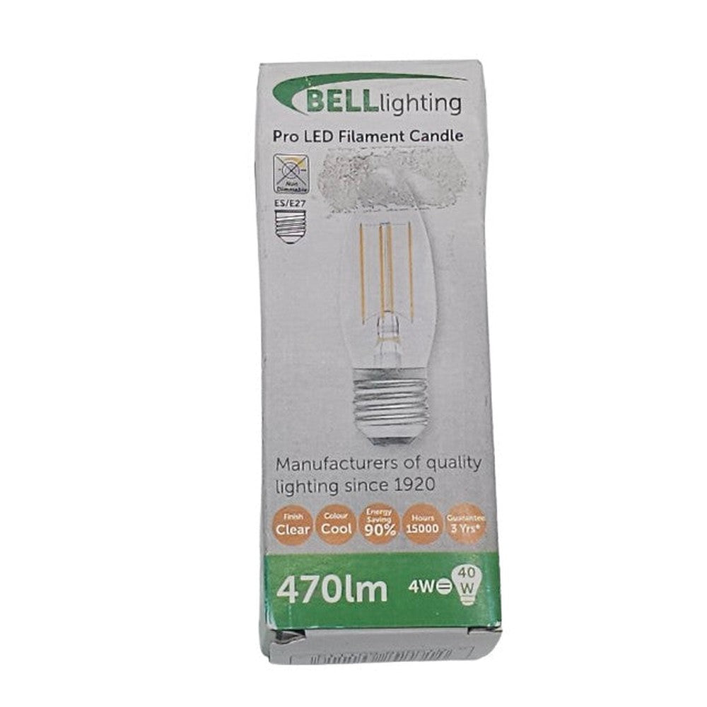 ES E27 4 = 40w ( PACK OF 2 )  Bell Pro LED Filament Candle Bulb Clear Cool 470lm