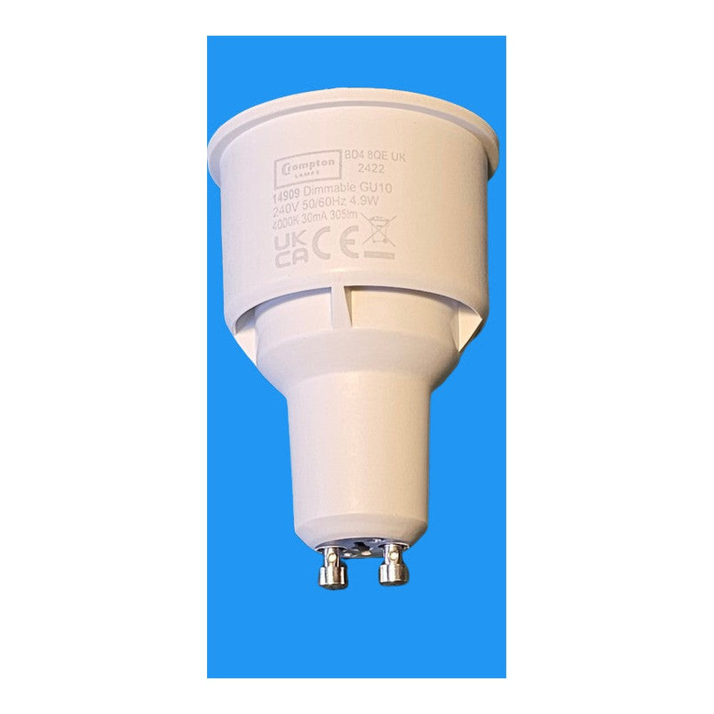 GU10 4.9W LED Crompton LONG BARREL Dimmable 4000k Cool White 305lm Energy Saving