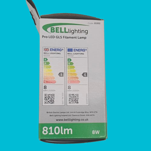 2 x Bell 8w 240V B22 BC Retro Clear Vintage Filament GLS 810lm Light Bulb 05302