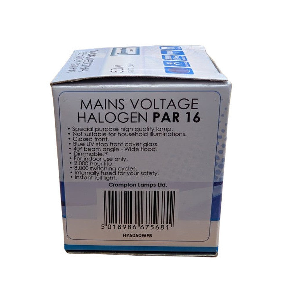 2x Crompton Mains Voltage Halogen Spotlight 240V 50W PAR16 GU10 Blue