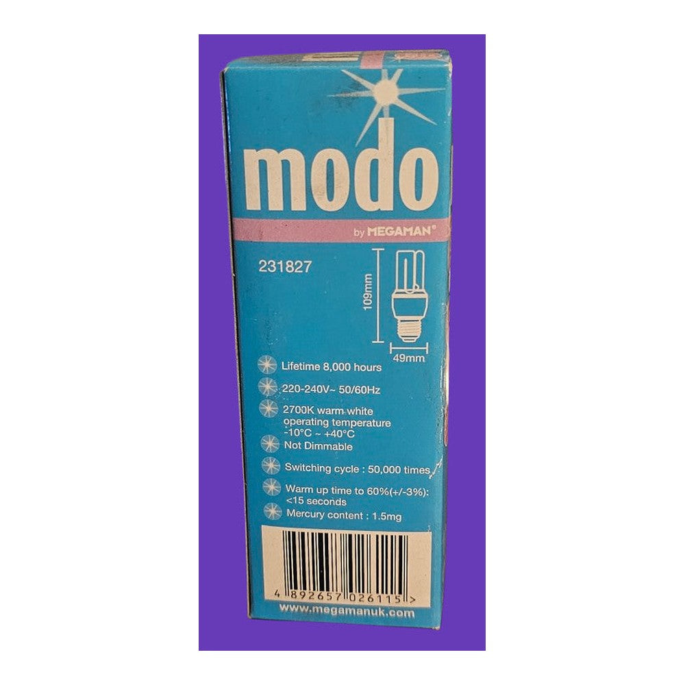E27 8W ( Pack of 2 ) Megaman Modo 2700k Warm White Bulb Lamp 420lm 8000H