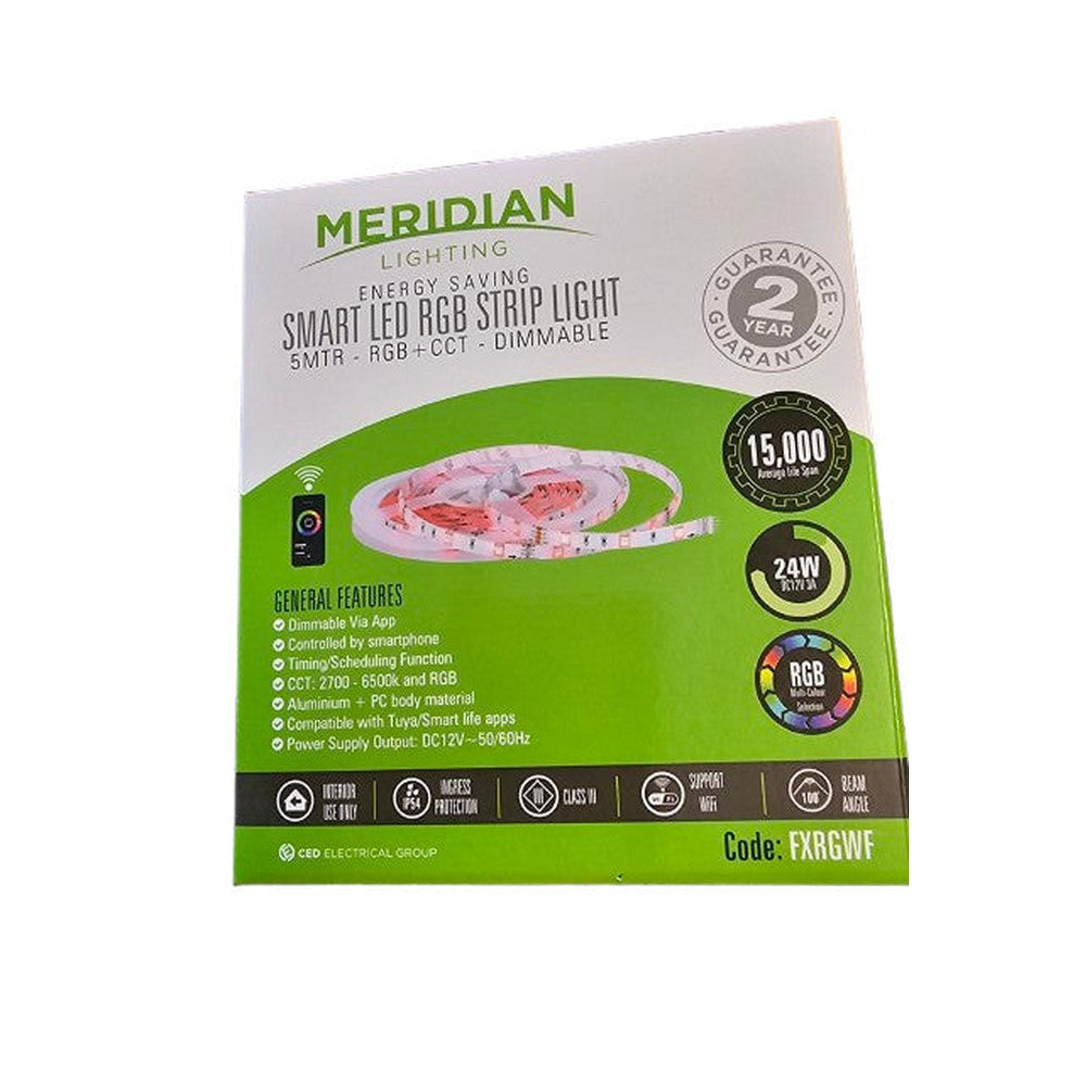 Meridian 5m Smart LED RGB + CCT 24W Strip Light Dimmable 6500k