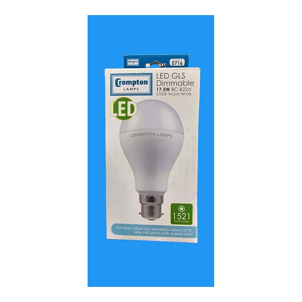 BC-B22d 17.5w LED GLS 2700K Warm White A+ Dimmable Lamp Bulb Crompton 5716