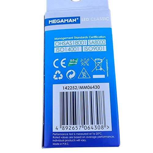 4 x B22 3.5 = 25w Megaman Bulb Lamp 250lm 4000k Cool White 15000H LED Classic