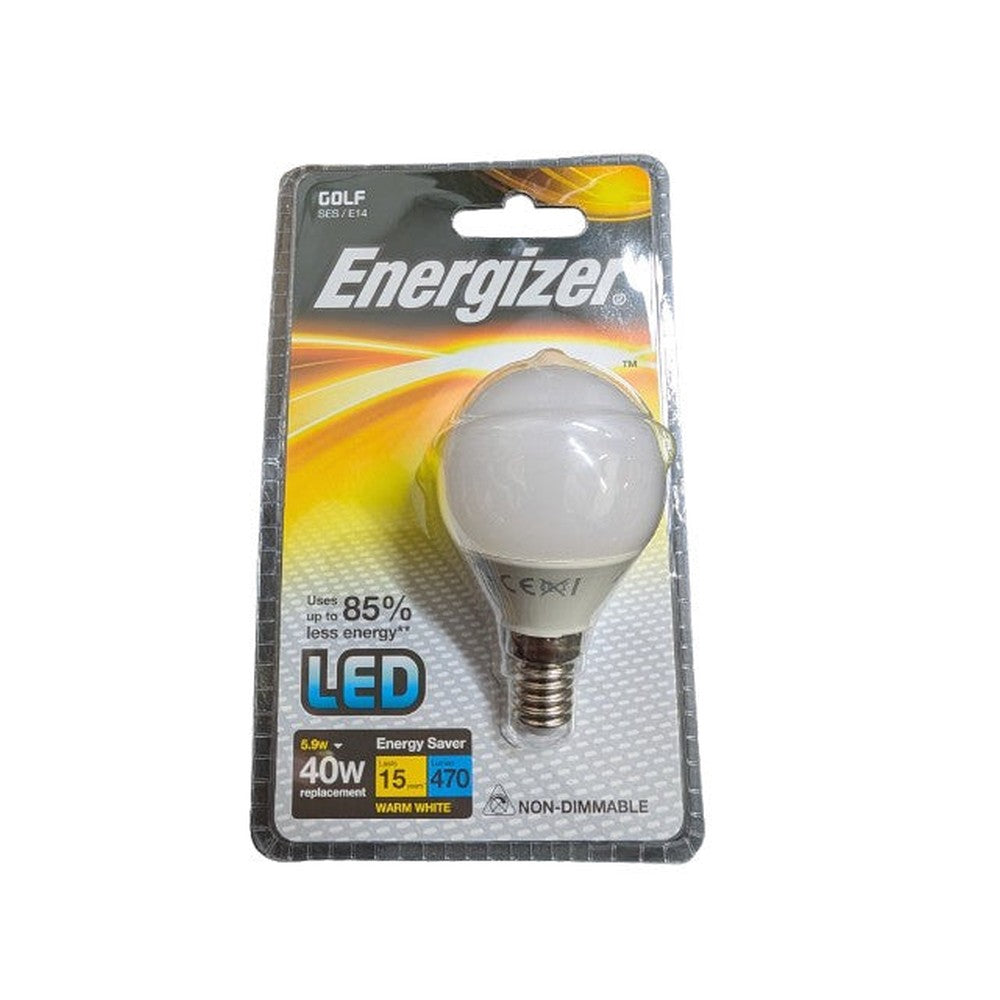 E14 SES 5.9W = 40W (Pack of 2) Eergizer LED Golf Bulb (2,700 Warm White) S8697