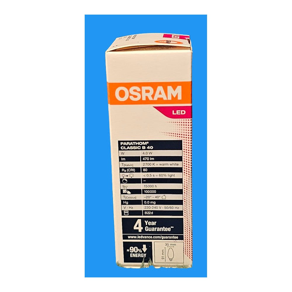2 x B22d Classic B40 4w = 40w LED 2700k Osram Ledvance Parathom Candle Bulb Lamp