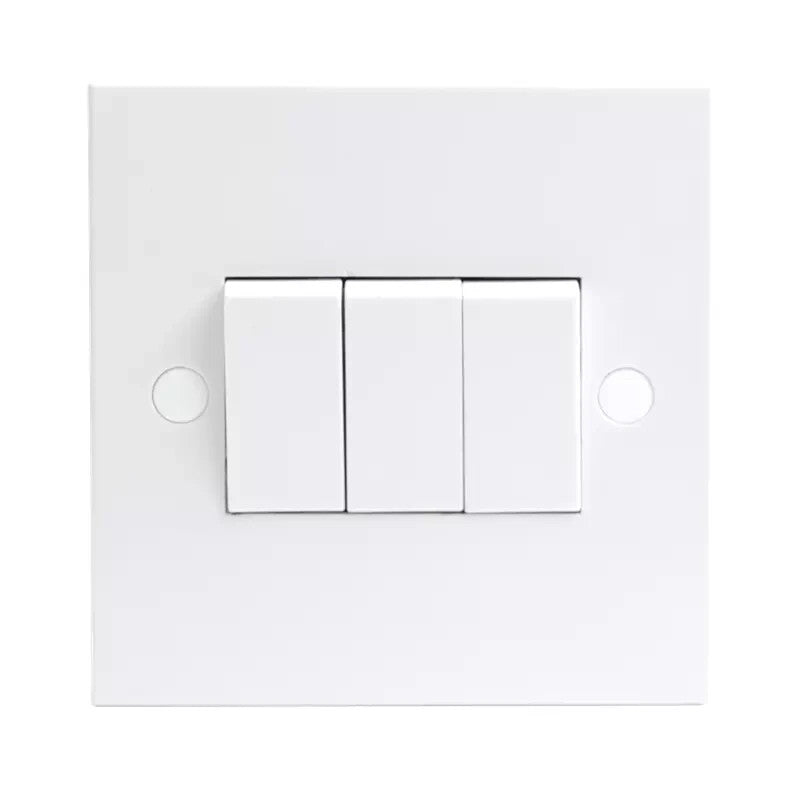 10A 3G 2 Way White Wall Plate Switch With Screws Knightsbridge SN4000 Pack Of 3
