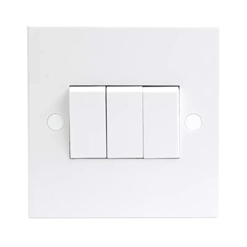 10A 3G 2 Way White Wall Plate Switch With Screws Knightsbridge SN4000 Pack Of 3