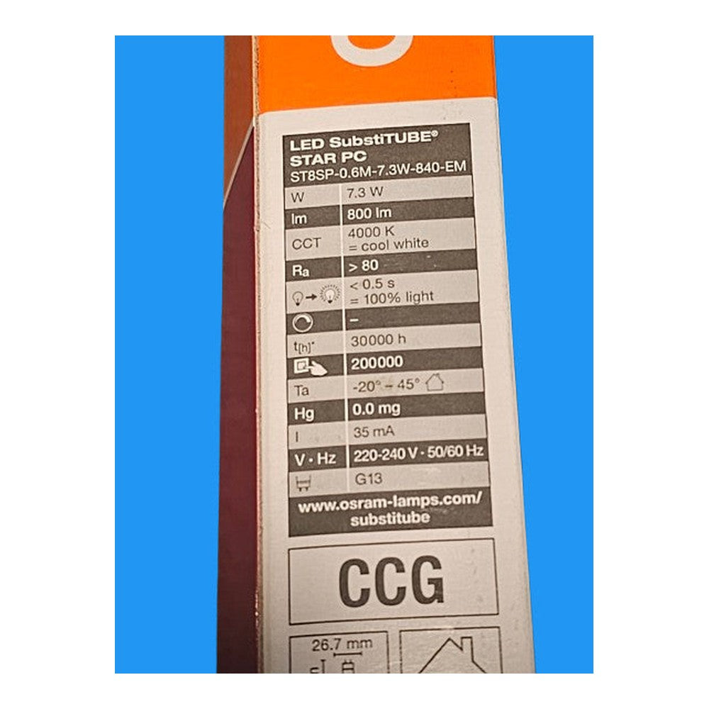 Osram LED 7.3W 60CM Tube with Starter 800lm 30000h 4000k Cool White A+