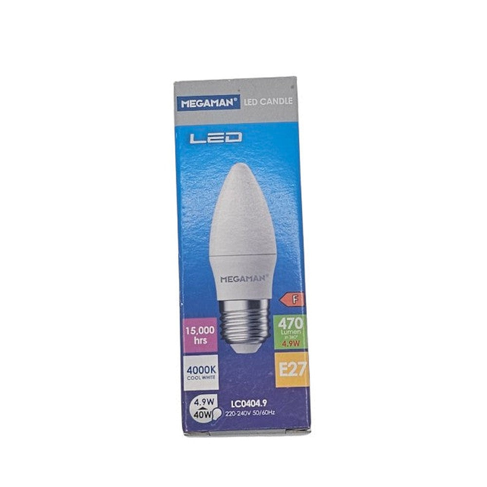 E27 4.9w = 40w Megaman LED Candle Bulb 470lm 4000k Cool White ( Pack of 4 )