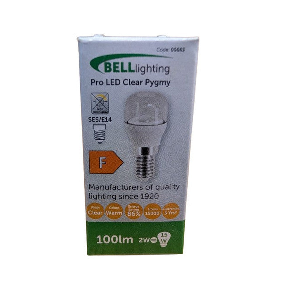 2x 2W BELL LED Clear 2700K Appliance Pygmy SES E14 Small Edison Screw Bulb Warm
