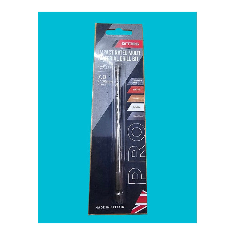Armeg 7.0 x 150mm 1/4 Hex Impact Rated Multi Material Drill Bit Soft Tile