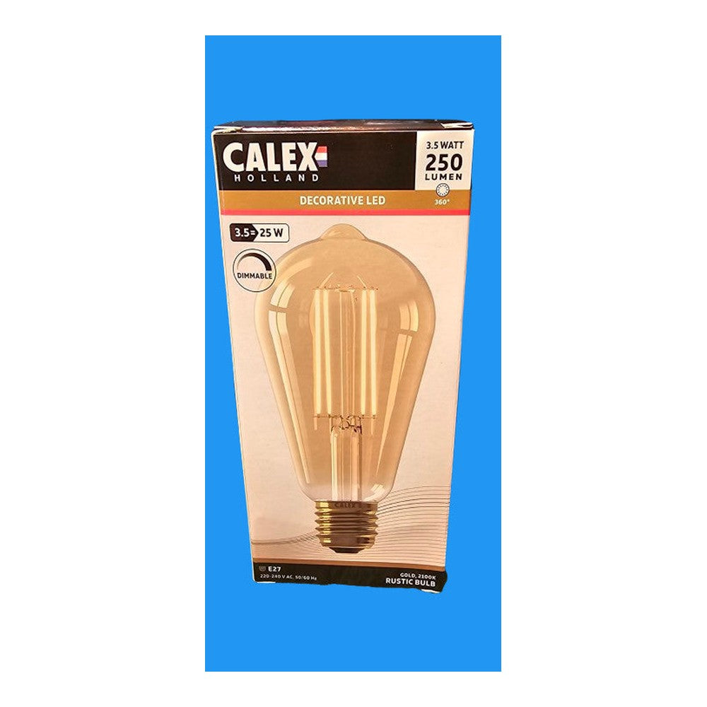 E27 3.5W = 25W Calex Decorative LED 250lm Gold Rustic Bulb 2100k 220-240v Dimmab