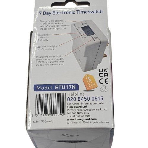 Plug In Timer Switch Digital 7 Day 24 Hour Programmable - Timeguard ETU17N