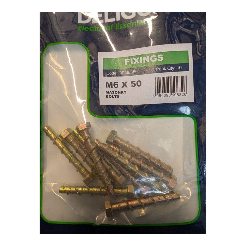 10x Deligo M6 x 50 Thunderbolt Type Hexagon head screw masonry support fixing