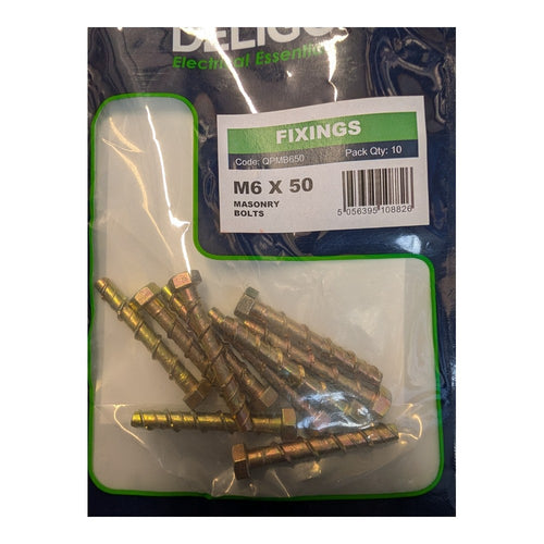 10x Deligo M6 x 50 Thunderbolt Type Hexagon head screw masonry support fixing