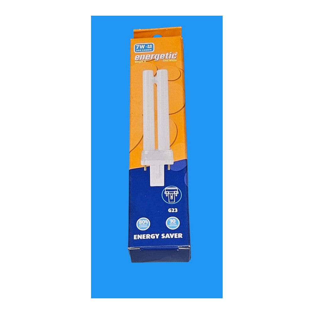 G23 7w 2 Pack Energetic Energy Efficient Fluorescent Tube Cool White 2 Pin 380Lm