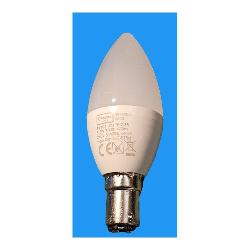 SBC B15d 5.5w = 40w LED Candle Bulb Lamp 2700k Warm White 470lm