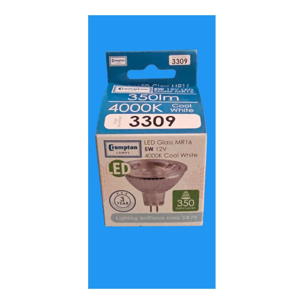 MR16 5W GU5.3 LED Crompton Cool White A* Bulb Lamp 12v Glass 350lm 3309