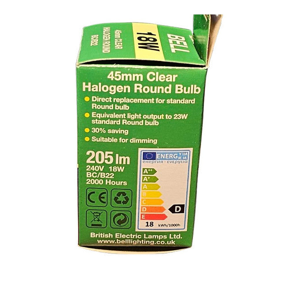 B22 BC 18w 5 Pack  Bell 18w 240v BC B22 Clear Halogen Round Ball Bulb