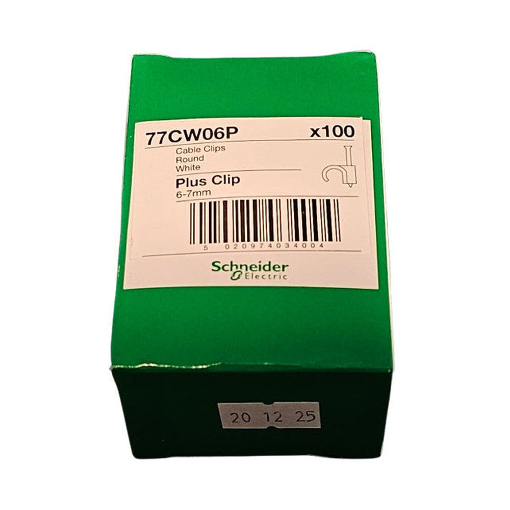 200 x Schneider 6 -7mm Round White Cable Clips Plus clip 77CW06P