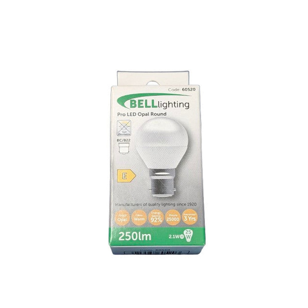 2x BC B22 Bell Lighting 60520 LED 4W Opal GOLFBALL 250LM 2700K