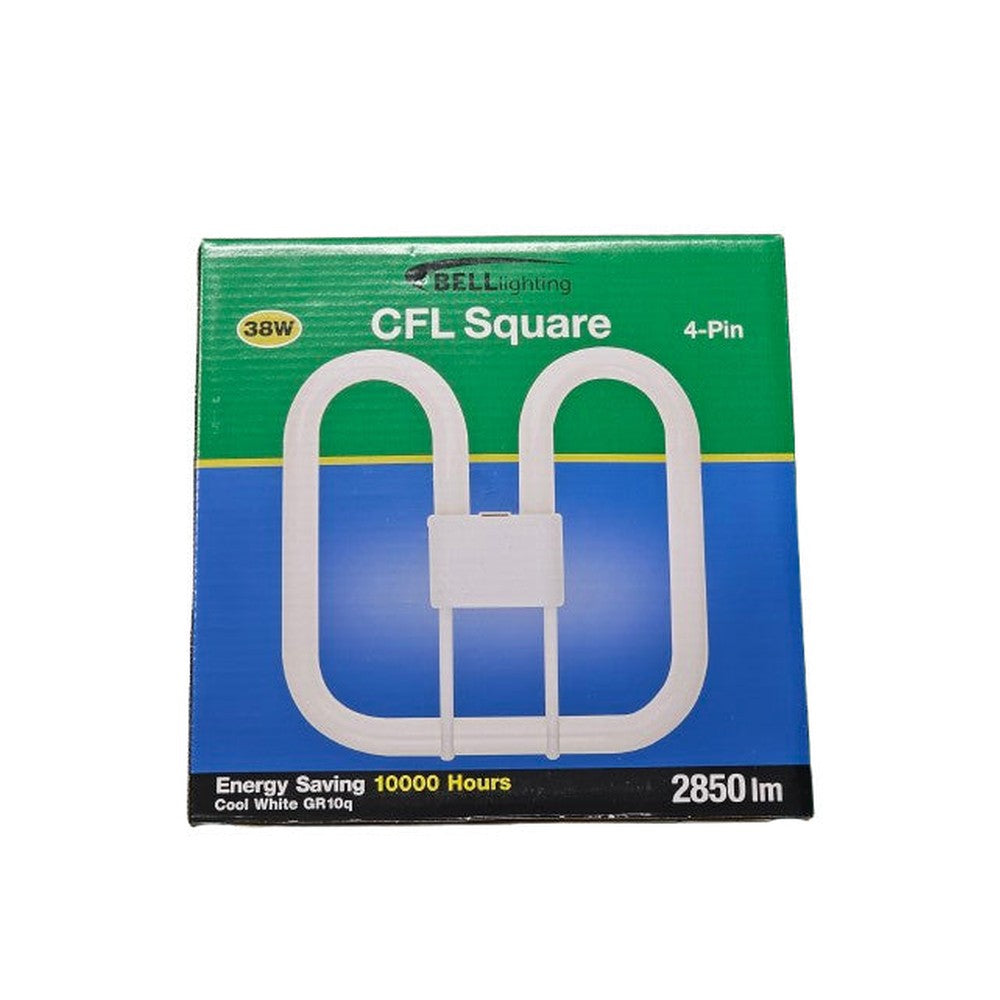 GR10q 4 Pin 2D Bell 28w or 38w Bulb Lamp CFL Square Energy Saver Cool White