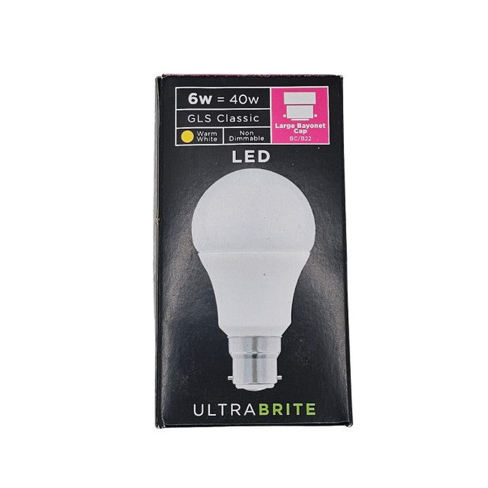 BC / B22 LED 6w = 40w ( Pack of 3 ) Ultrabrite Bulb Lamp GLS Classic Warm White