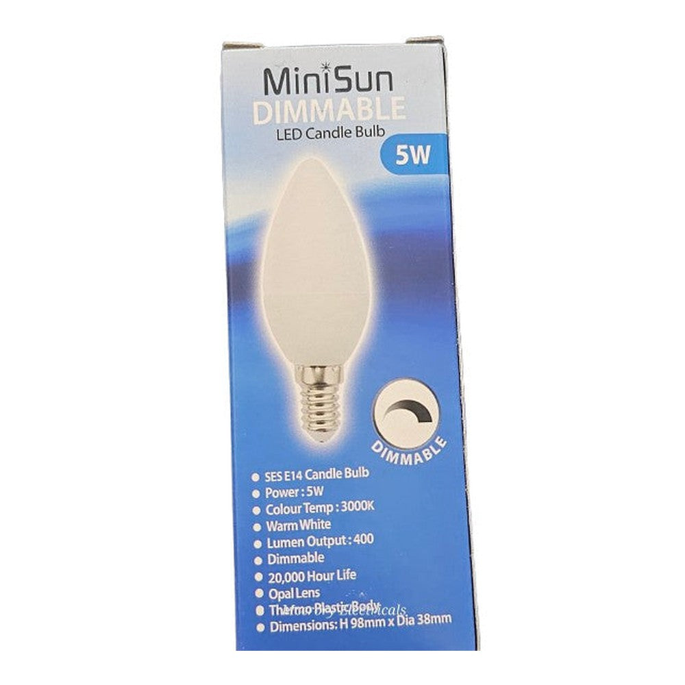 SES E14 5W Dimmable Candle Bulb LED 3000k Warm White 400lm 20000h Opal Lens
