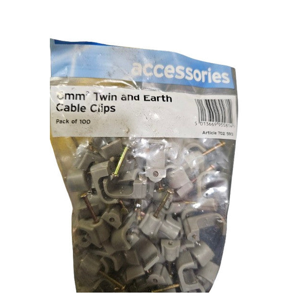 200 TWIN AND EARTH CABLE CLIPS FLAT GREY PLASTIC CABLE CLIP WITH NAILS