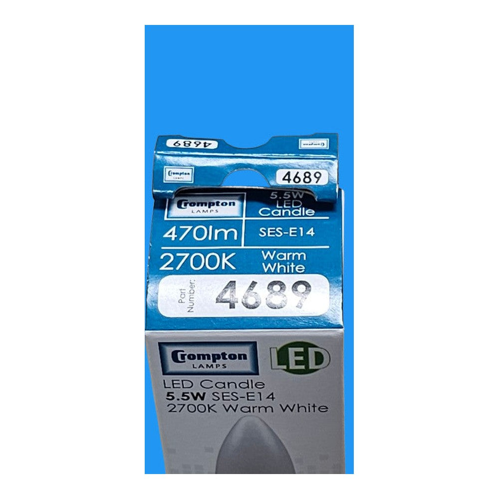 SES-E14 5.5W ( Pack of 2 ) Crompton LED Warm White Candle Bulb 2700k 470lm A+