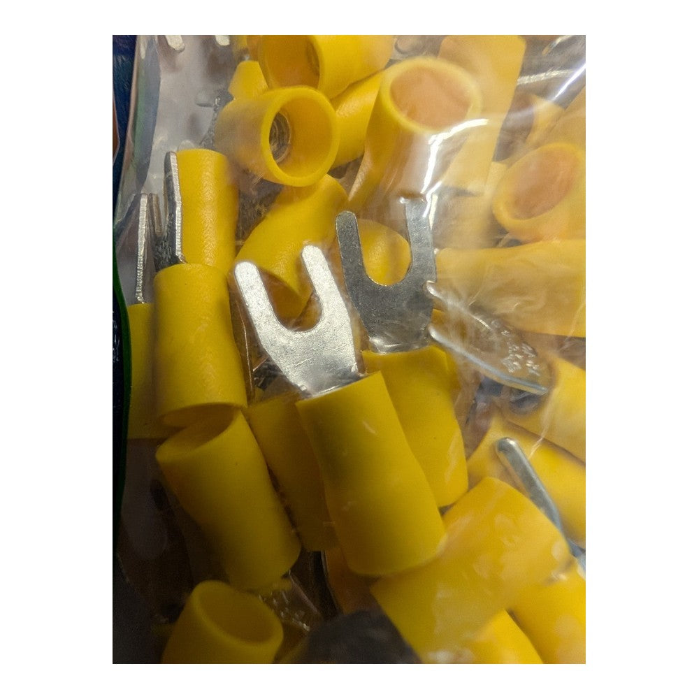 Deligo TRY43 Pack of 100 Yellow 4.3mm Copper Insulated Crimp Ring Terminals 48A