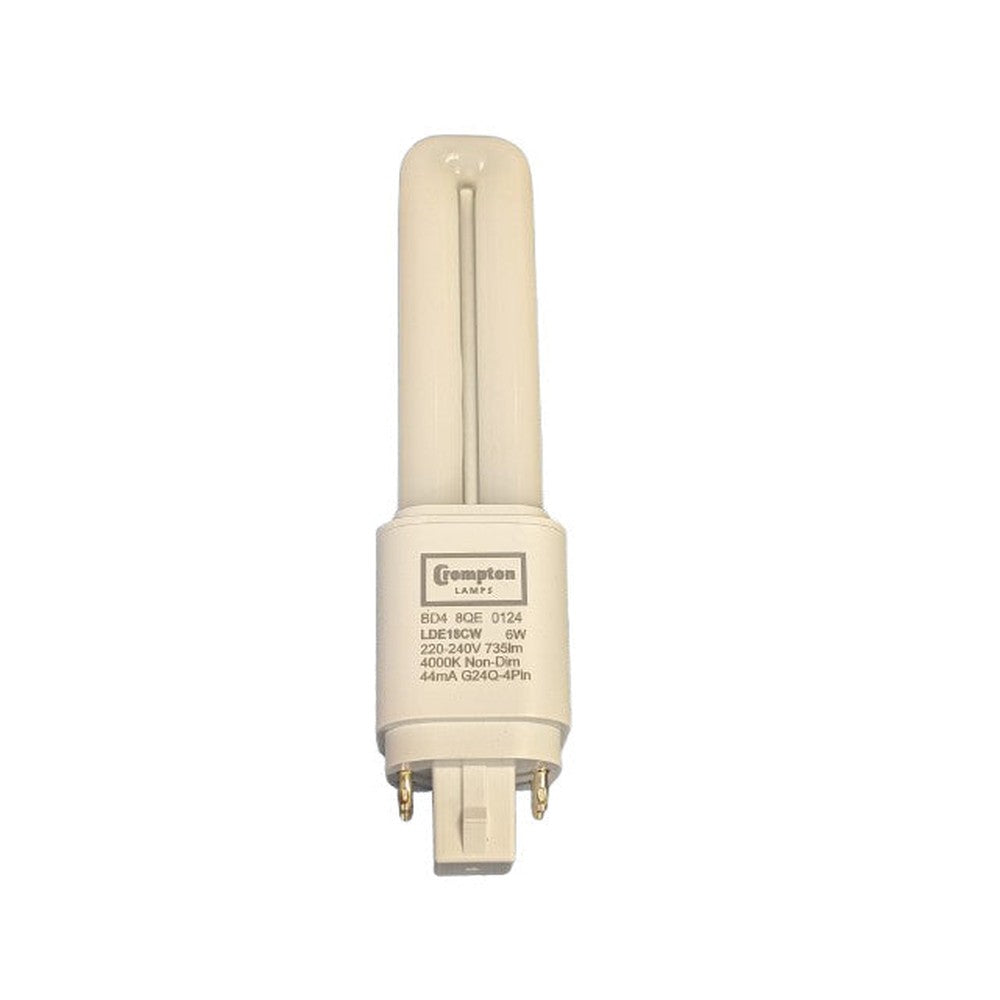 Crompton LED 6W G24Q 4-pin Double Turn CFL D-Type Direct to Mains Cool White