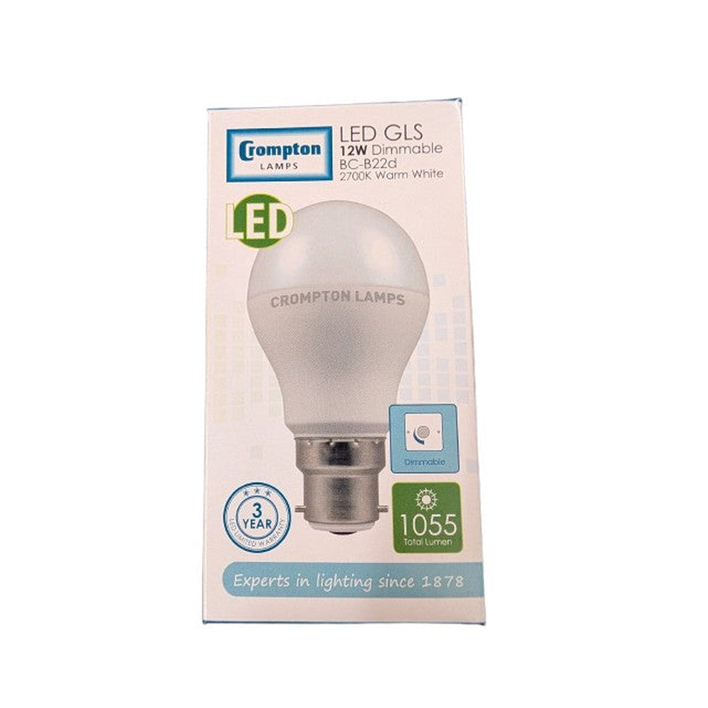 Crompton 7437  LED Thermal Plastic GLS Lamp 12w Dimmable Warm White BC-B22d