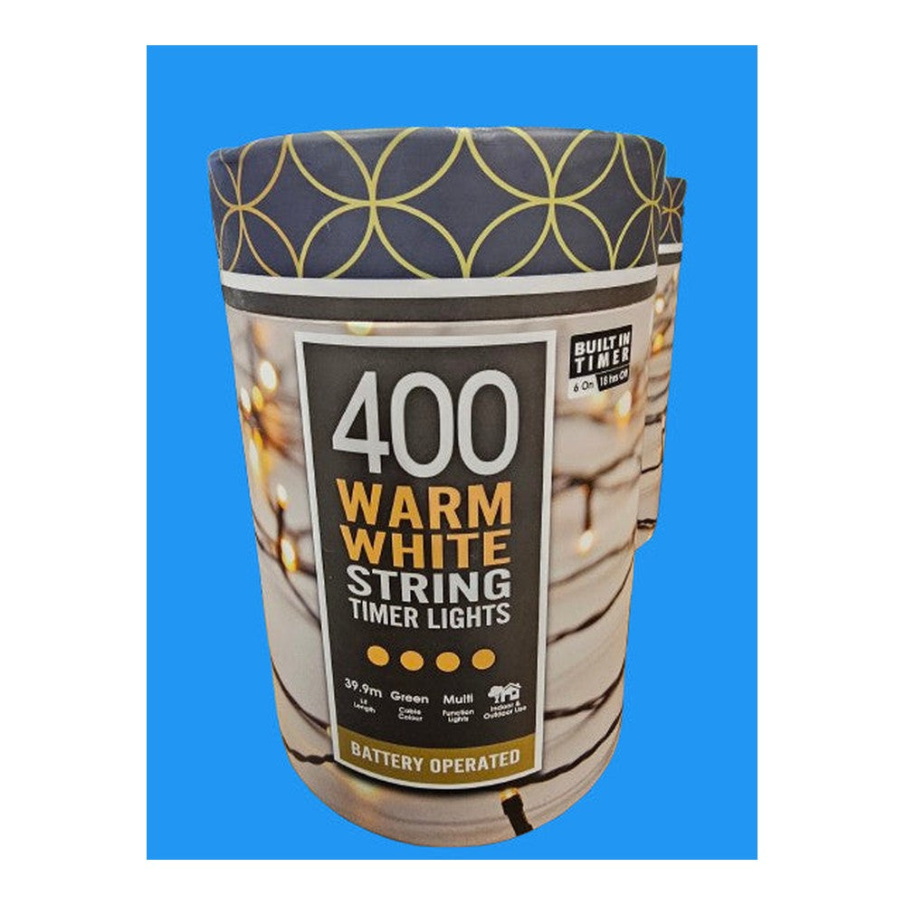 Festive White Battery Operated String Timer Lights 50,  200 or 400