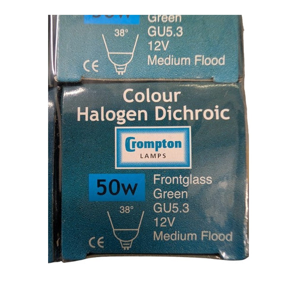 Gu5.3 50w ( 2 Pack )CROMPTON 12V Colour GREEN Halogen Dichroic Medium Flood 38°