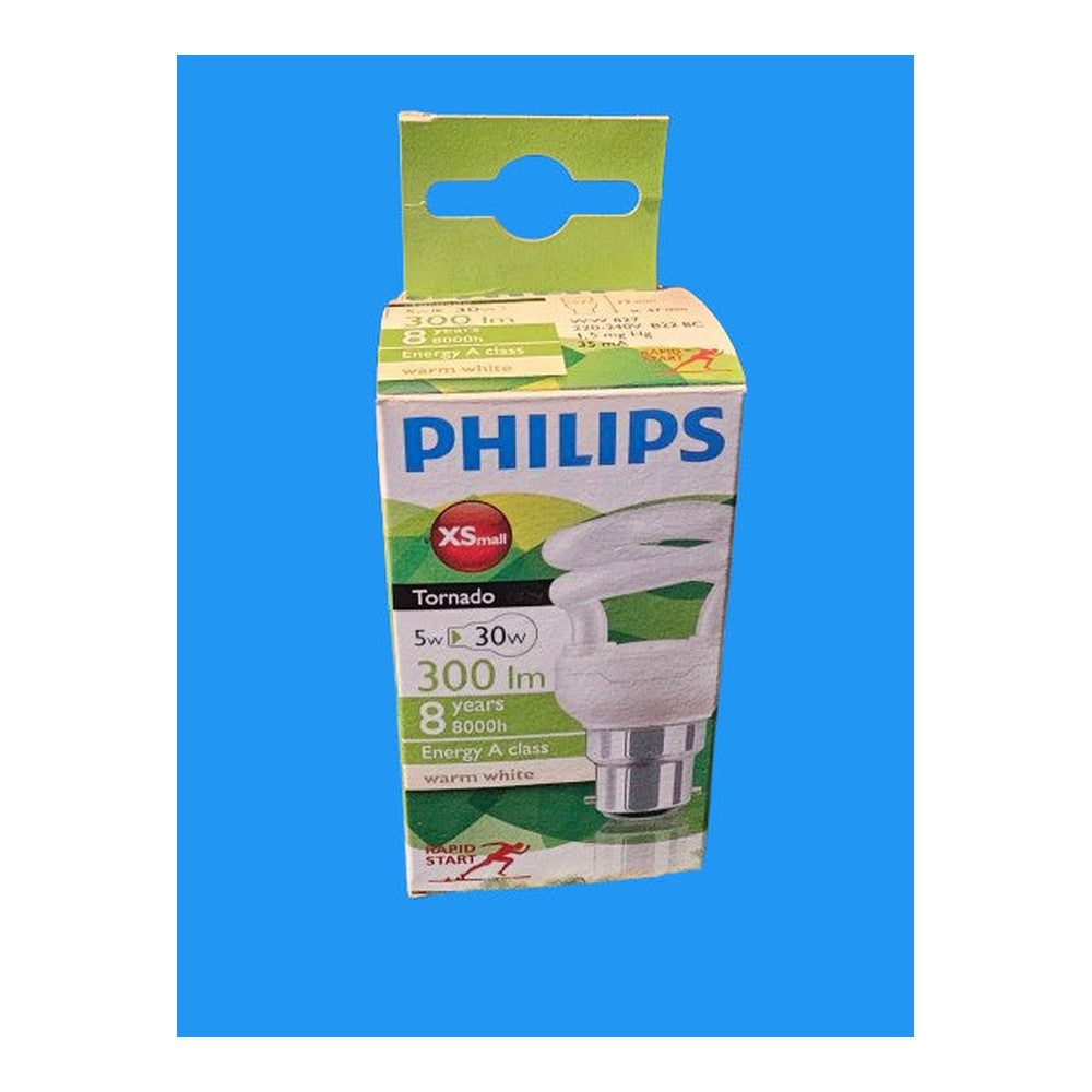 Philips Tornado B22 BC 50w = 30w XSmall 79mm Warm White Rapid Start 300lm