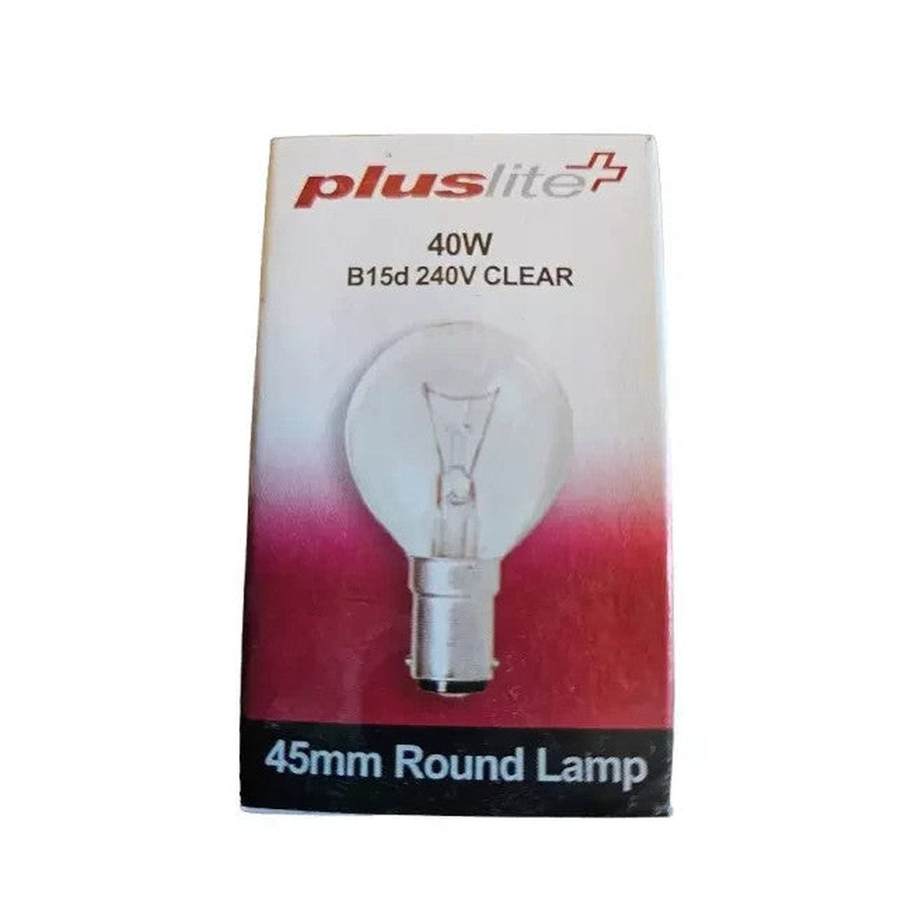 B15D 40w Pluslite 45mm Round Bulb 240v  Clear Lamp